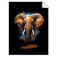 Warren Reed - Designer Splashart Elephant Blue Unframed Art Print | Size: W8 x H10