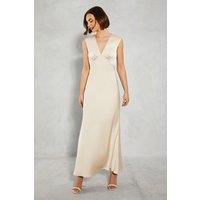 Oasis Women's Satin Open Back Detail Maxi Bridesmaid Dress in Champagne | Size: 10