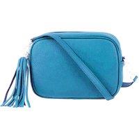 Kitise Women's Tassel Charm Genuine Italian Leather Small Camera Crossbody Bag in Turquoise