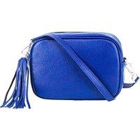 Kitise Women's Tassel Charm Genuine Italian Leather Small Camera Crossbody Bag in Bright Blue
