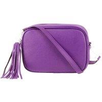 Kitise Women's Tassel Charm Genuine Italian Leather Small Camera Crossbody Bag in Purple
