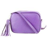 Kitise Women's Tassel Charm Genuine Italian Leather Small Camera Crossbody Bag in Pale Lilac