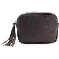 Kitise Women's Tassel Charm Genuine Italian Leather Small Camera Crossbody Bag in Dark Brown