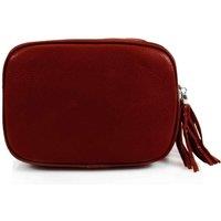 Kitise Women's Tassel Charm Genuine Italian Leather Small Camera Crossbody Bag in Burgundy