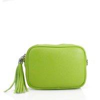 Kitise Women's Tassel Charm Genuine Italian Leather Small Camera Crossbody Bag in Lime