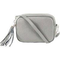 Kitise Women's Tassel Charm Genuine Italian Leather Small Camera Crossbody Bag in Light Grey