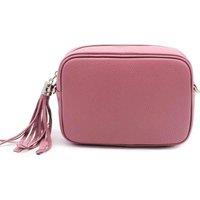 Kitise Women's Tassel Charm Genuine Italian Leather Small Camera Crossbody Bag in Dark Pink