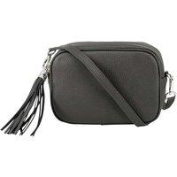 Kitise Women's Tassel Charm Genuine Italian Leather Small Camera Crossbody Bag in Dark Grey