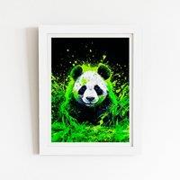 Warren Reed - Designer Green Splashart Panda Face Framed Art Print in White | Size: W16 x H24