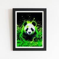 Warren Reed - Designer Green Splashart Panda Face Framed Art Print in Black | Size: W20 x H30