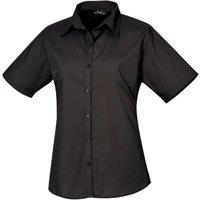 Premier Women's Short Sleeve Poplin Blouse Plain Work Shirt in Black | Size: 14