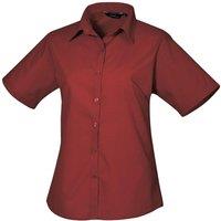 Premier Women's Short Sleeve Poplin Blouse Plain Work Shirt in Burgundy | Size: 10