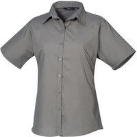 Premier Women's Short Sleeve Poplin Blouse Plain Work Shirt in Mid Grey | Size: 8