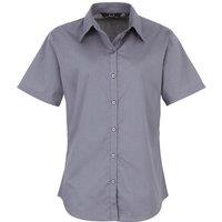 Premier Women's Short Sleeve Poplin Blouse Plain Work Shirt in Dark Grey | Size: 12