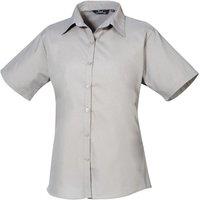 Premier Women's Short Sleeve Poplin Blouse Plain Work Shirt in Silver | Size: 6
