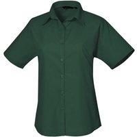 Premier Women's Short Sleeve Poplin Blouse Plain Work Shirt in Bottle Green | Size: 16
