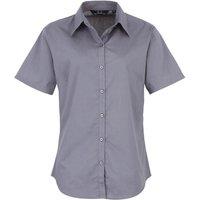Premier Women's Short Sleeve Poplin Blouse Plain Work Shirt in Dark Grey | Size: 8