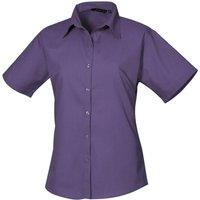 Premier Women's Short Sleeve Poplin Blouse Plain Work Shirt in Purple | Size: 6