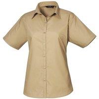 Premier Women's Short Sleeve Poplin Blouse Plain Work Shirt in Khaki | Size: 10
