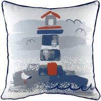 Evans Lichfield Nautical Lighthouse Hand-Painted Watercolour Printed Cushion | Size: 43 cm x 43 cm