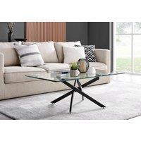 FurnitureboxUK Leonardo Rectangular Glass Coffee Table with Metal Angled Starburst Legs for Modern Living Rooms in Black