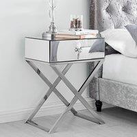 FurnitureboxUK Celeste Single Drawer Mirrored bedside Table With Silver Chrome Cross Legs