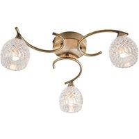 Netlighting Boyer 3 Light Semi Flush Multi Arm Ceiling Light Antique Brass Glass G9 in Gold