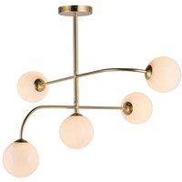 Netlighting Otto Semi Flush Satin Brushed Gold Effect Plate & Gloss Opal Glass 5 Light Dimmable IP20 G9