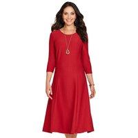Amber Women's Textured 3/4 Sleeve Fit & Flare Dress with Necklace in Dark Red | Size: 10