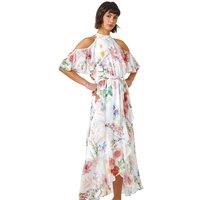 Halterneck Floral Chiffon Frill Dress