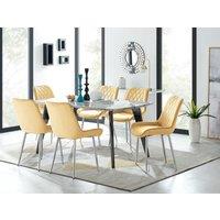 FurnitureboxUK Andria Marble Effect Dining Table With Black Legs & 6 Pesaro Velvet Silver Leg Chairs in Mustard