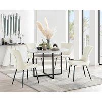 FurnitureboxUK Adley Grey Concrete Effect Round Dining Table & 4 Nora Black Leg Velvet Chairs in Cream