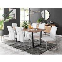 FurnitureboxUK Kylo Large Brown Wood Effect Dining Table & 6 Lorenzo Faux Leather Chairs in White