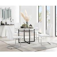 FurnitureboxUK Adley Grey Concrete Effect Round Dining Table & 4 Lorenzo Faux Leather Chairs in White