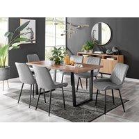 FurnitureboxUK Kylo Large Brown Wood Effect Dining Table & 6 Pesaro Velvet Black Leg Chairs in Grey