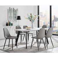 FurnitureboxUK Andria White Marble Effect & Black Leg 6 Seater Dining Table & 6 Corona Faux Leather Chairs in Grey