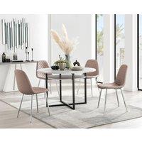 FurnitureboxUK Adley Grey Concrete Effect Round Dining Table & 4 Corona Silver Chairs in Beige
