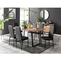 FurnitureboxUK Kylo Large Brown Wood Effect Dining Table & 6 Milan Black Leg Faux Leather Chairs