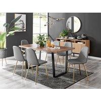 FurnitureboxUK Kylo Large Brown Wood Effect Dining Table & 6 Corona Gold Leg Faux Leather Chairs in Grey