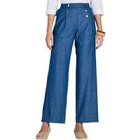Amber Women's Pull On Denim Trousers Stylish Button Detailing Wide Leg in Blue | Size: 12XS