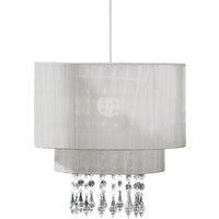 Orsina Elegant Beaded Silver Voile Pendant Shade, Double Layered Pendant Light For Drawing Room, Versatile Light