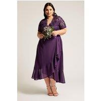 Yours Women's Lace Occasion Midi Dress in Purple | Size: 18