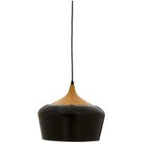 Orsina Unique Black Conical Pendant Light With Natural Wood Crown, Sleek Metal Hanging Lamp, Modern Pendant Light