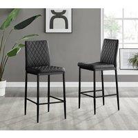 FurnitureboxUK Set of 2 Milan Hatched Faux Leather Padded Counter Stools With Black Metal Legs