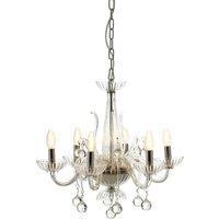Orsina 6 Bulb Crystal Chandelier, Glass Arm Chandelier With Hanging K9 Orbs, Iron Frame Ceiling Light For Hallway in Clear