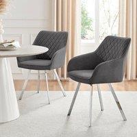 FurnitureboxUK Set of 2 Falun Deep Padded Dining Chairs Upholstered in Soft & Durable Fabric With Silver Chrome Legs in Dark Grey