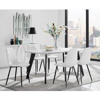 FurnitureboxUK Andria White Marble Effect & Black Leg 6 Seater Dining Table & 6 Corona Faux Leather Chairs