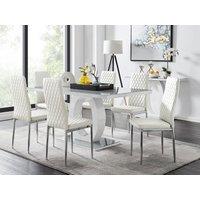 FurnitureboxUK Giovani 6-Seater Grey Glass Dining Table & 6 Milan Faux Leather Dining Chairs in White