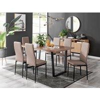 FurnitureboxUK Kylo Large Brown Wood Effect Dining Table & 6 Milan Black Leg Faux Leather Chairs in Beige