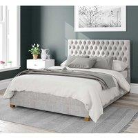 Aspire Nightingale Upholstered Ottoman Storage Bed, Pure Pastel Cotton Fabric in Grey | Size: Super King